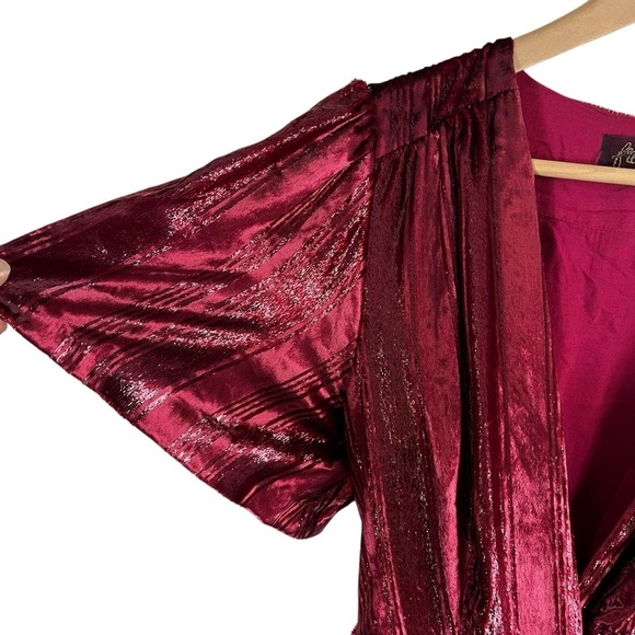 FREE PEOPLE Kara Metallic Red Velvet Short Sleeve Wrap Maxi Dress - Picture 8 of 12